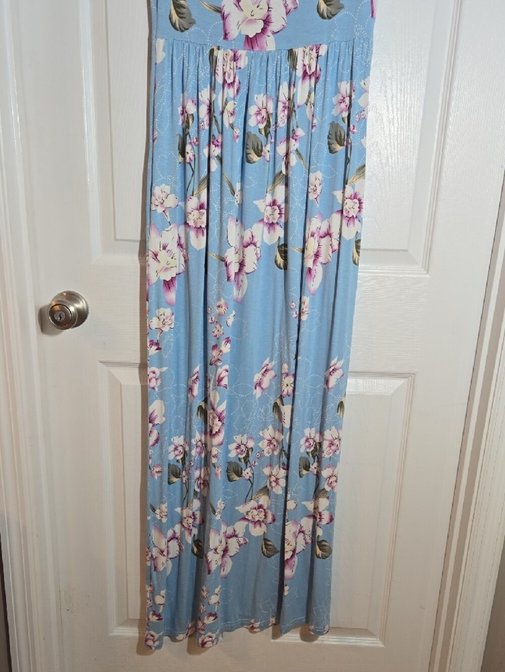 Viishow Light Blue Floral Maxi Dress with Short Sleeves Size Large - Picture 7 of 9